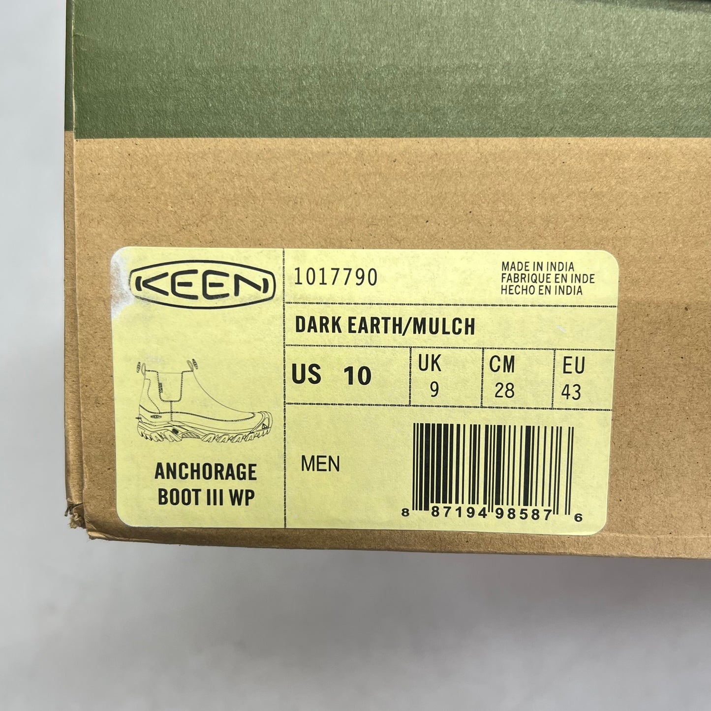 KEEN Anchorage III Waterproof Boots Men's Sz 10 Dark Earth/Mulch 1017790