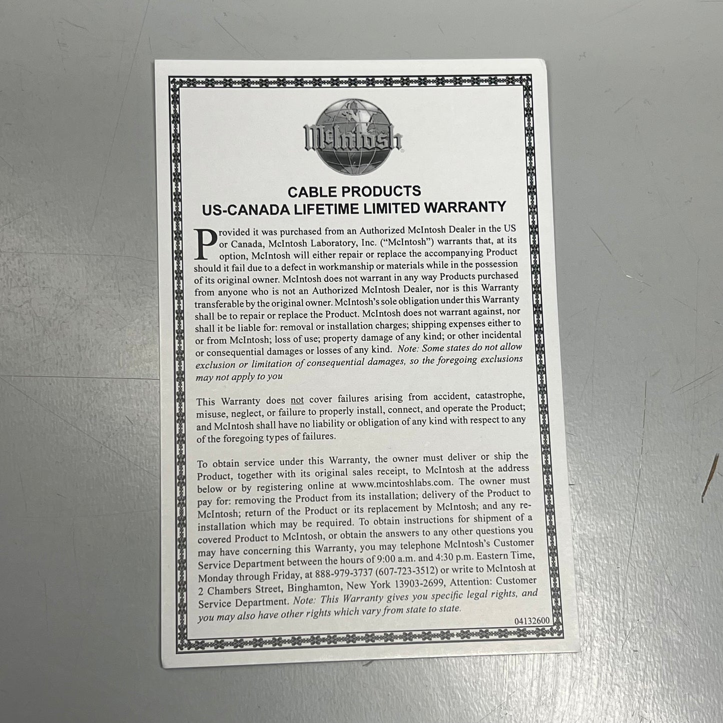 MCINTOSH Balanced Audio Cable 2-Conductor Twisted-Pair Design 1 Meter CBA1M