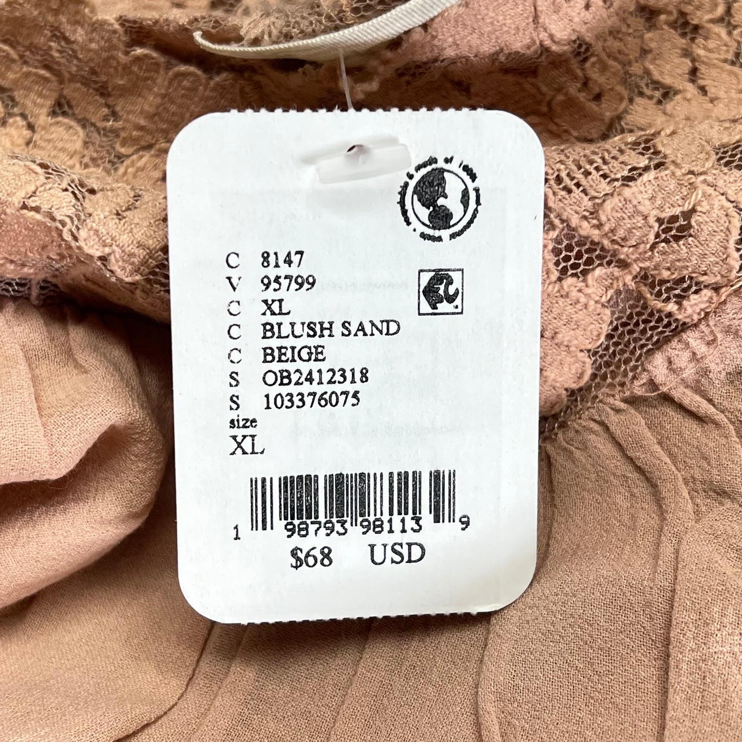 FREE PEOPLE Fiona Lace Trim Slip Dress Women's Sz XL Blush Sand 102276042