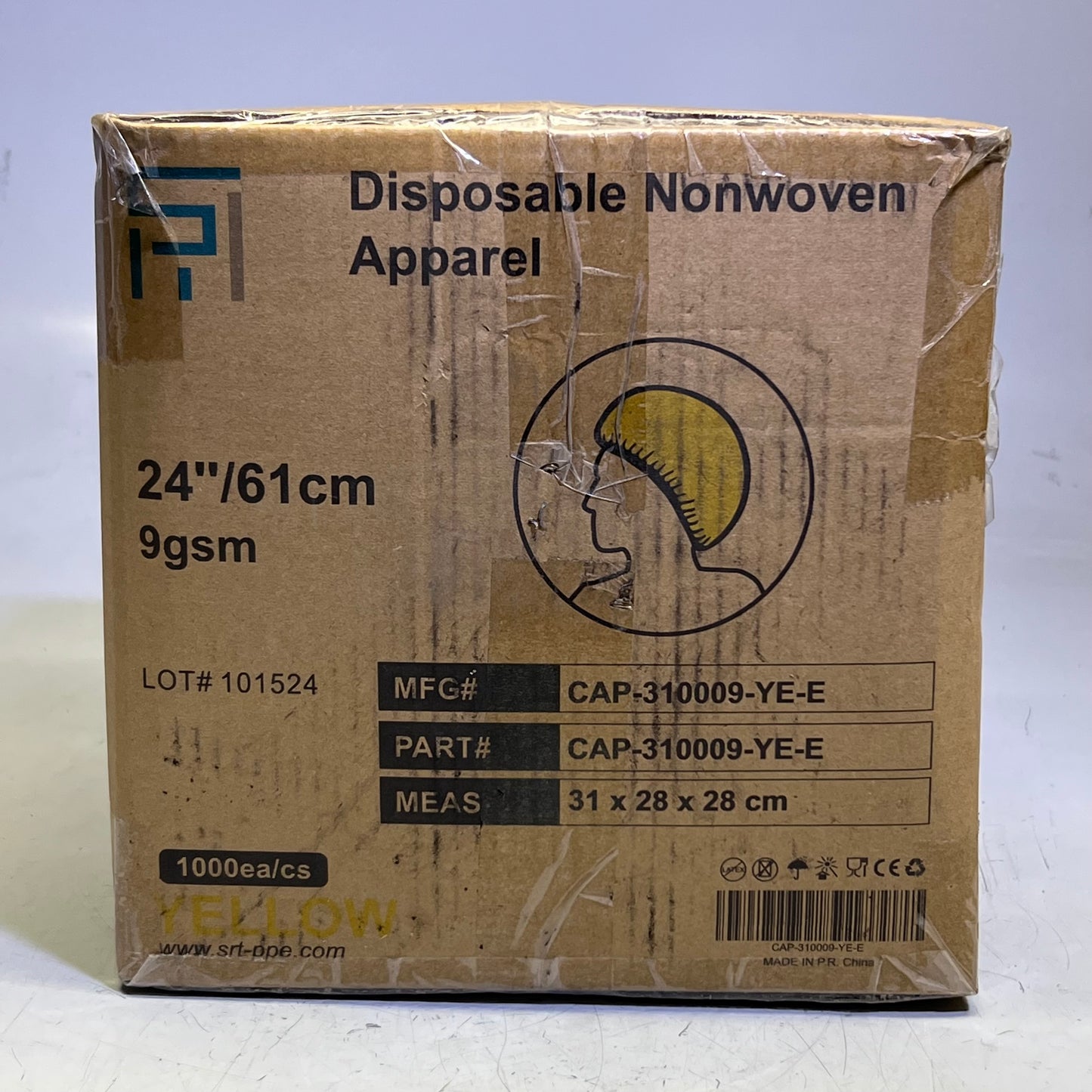 SRT (1000 Pcs) Polypropylene Bouffant Caps 24", Yellow CAP-310009-YE-E