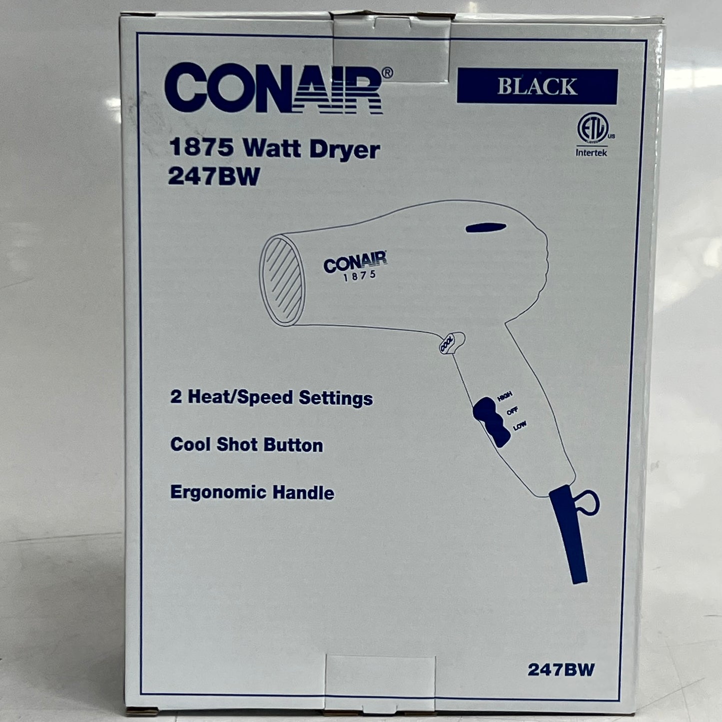CONAIR 1875 Watt Soft Surface Hair Dryer, Balck 247BW