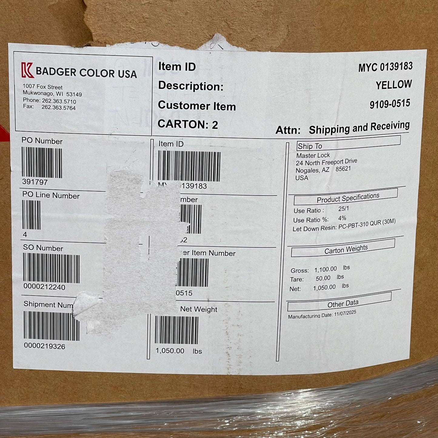 ZA@ Pallet of BADGER COLOR Plastic Resin Pellets Yellow (AS-IS)