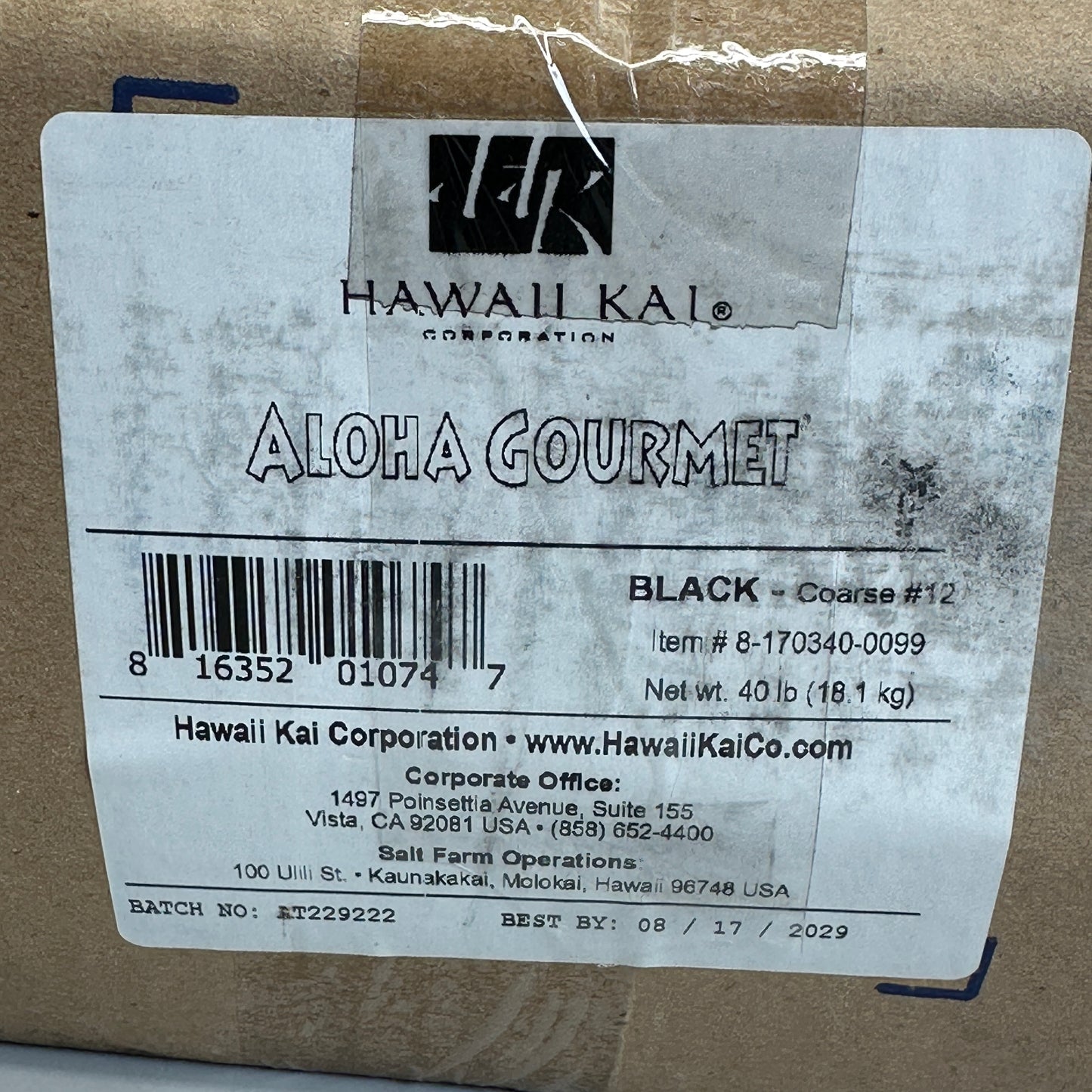 HAWAII KAI Aloha Gourmet Spa & Beauty Sea Salt Black Coarse #12 40LB BB 8/29