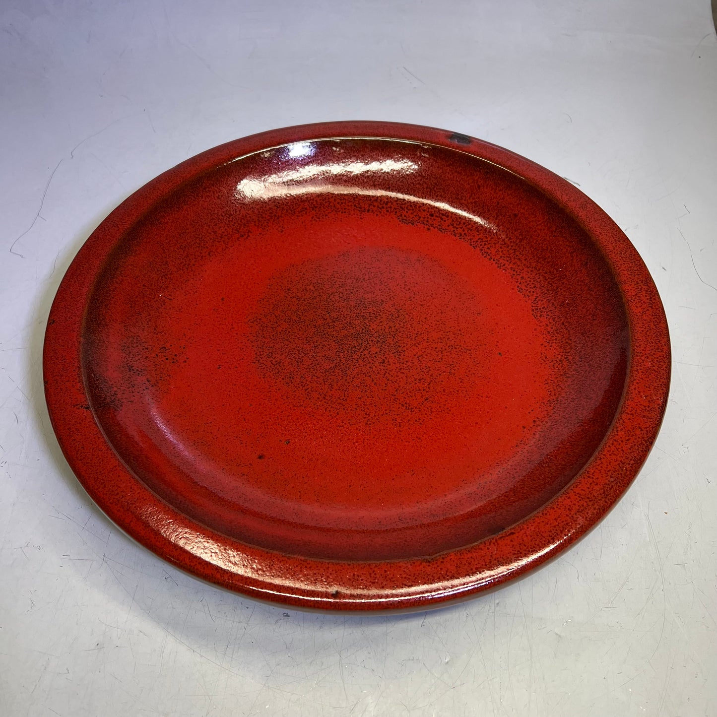 ZA@ Glazed Pottery 2 Piece Swirl Stand Bird Bath 22" L x 20" Dia Shiny Red