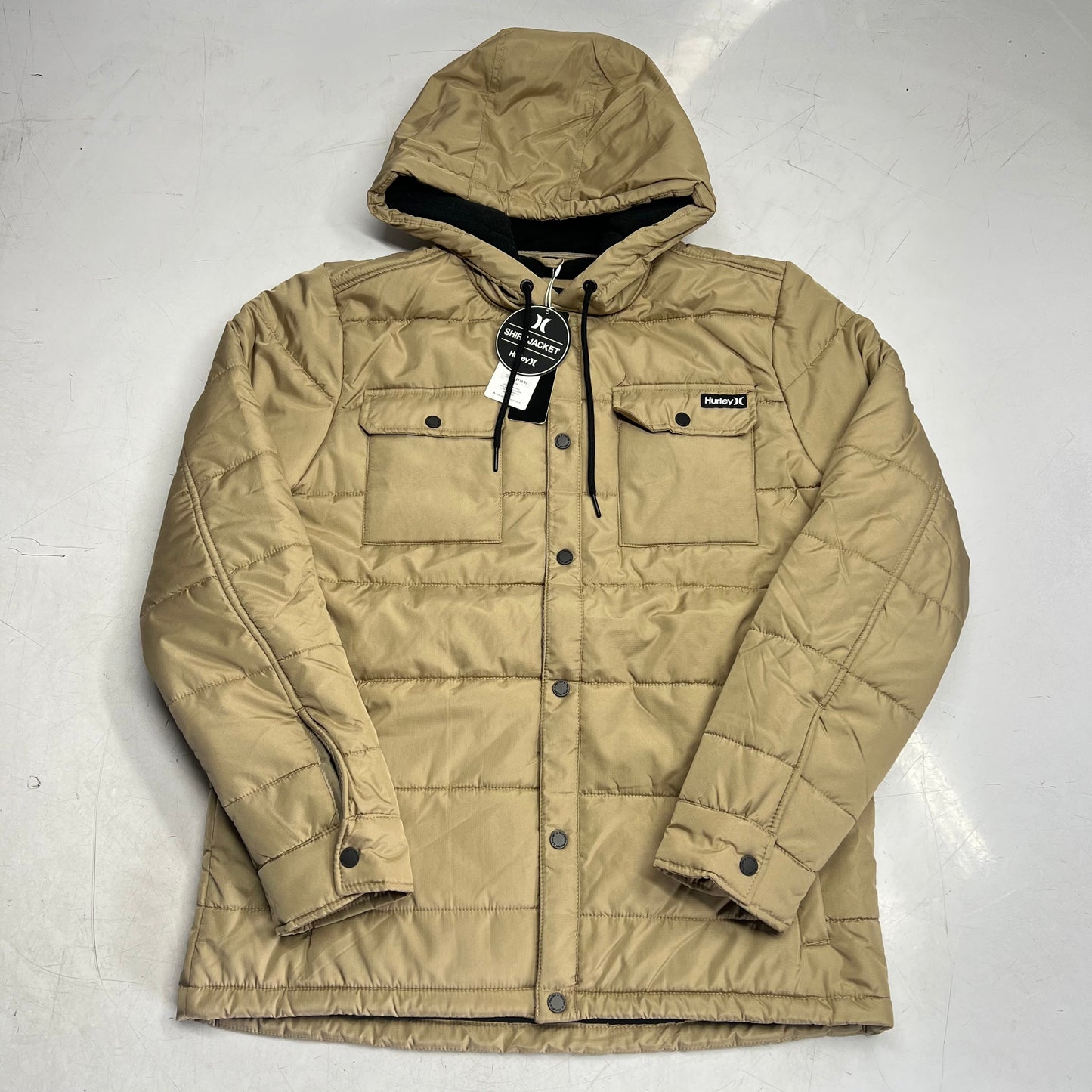 HURLEY Fanes Hooded Shirt Coat Jacket Thermal Wall Men's Sz M Khaki H6N419FE