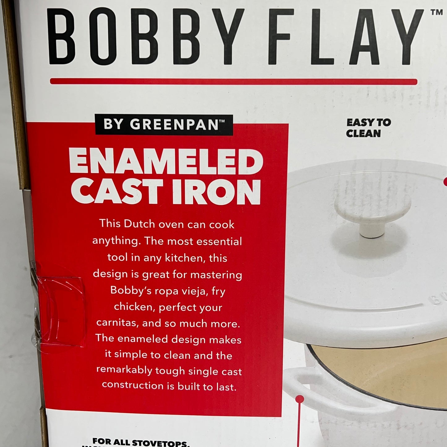 GREEN PAN  Bobby Flay Enameled Cast Iron Round Dutch Oven W/ Lid 5.5 Qt White