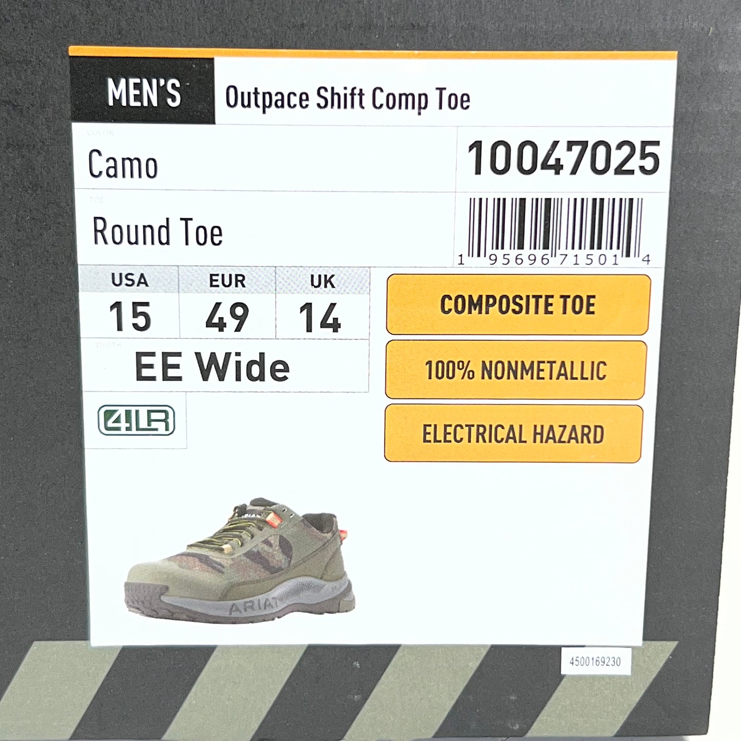ARIAT WORK Men's Outpace Shift Comp Toe Sz 15, Camo 10047025