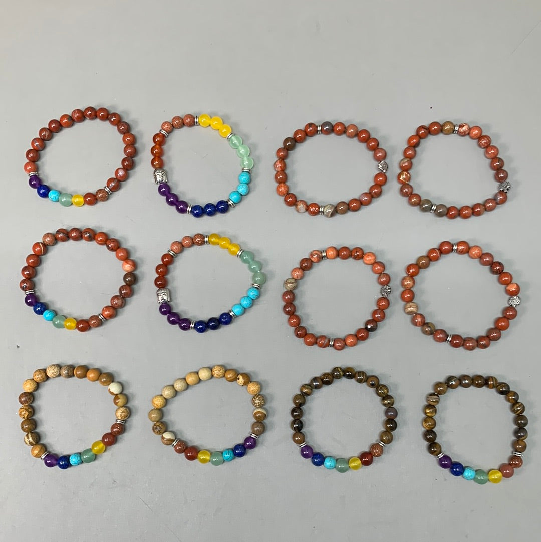 BEST WHOLESALE (12 PACK) Beaded Assorted Crystal Bracelets 3" Silver Jewels