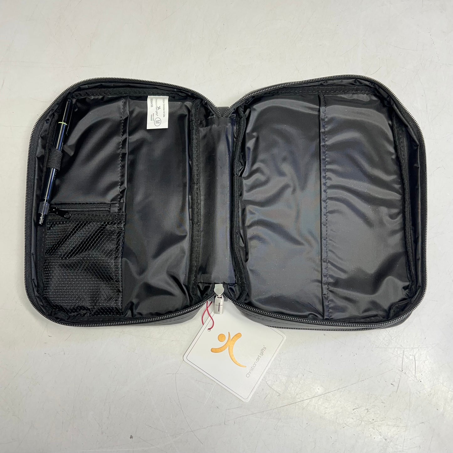 CHRISTIAN ART GIFTS Two-fold Faux Leather Organizer Bible Cover 6"x9" Black