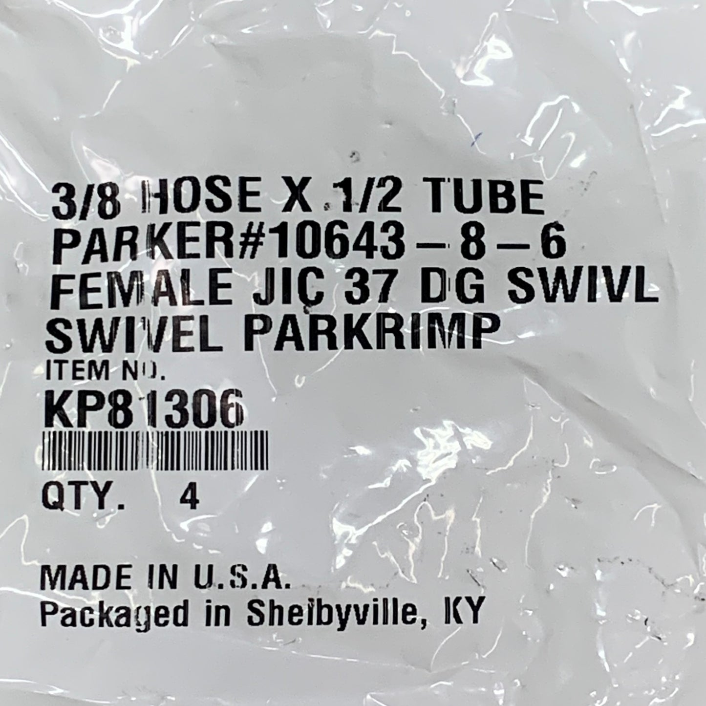 PARKER (4 PACK) Hydraulic Hose Female JIC 37° Swivel 3/8" x 1/2" Steel KP81306