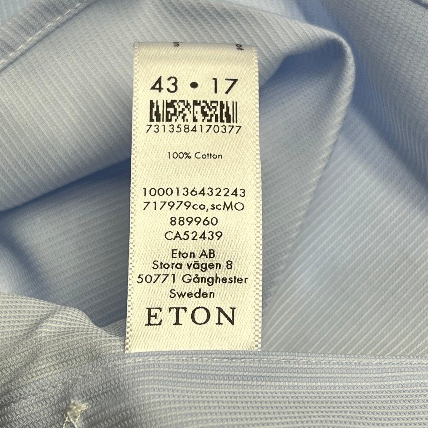 ETON Textured Twill Shirt Men's Contemporary Sz 43 Light Blue 1000136432243