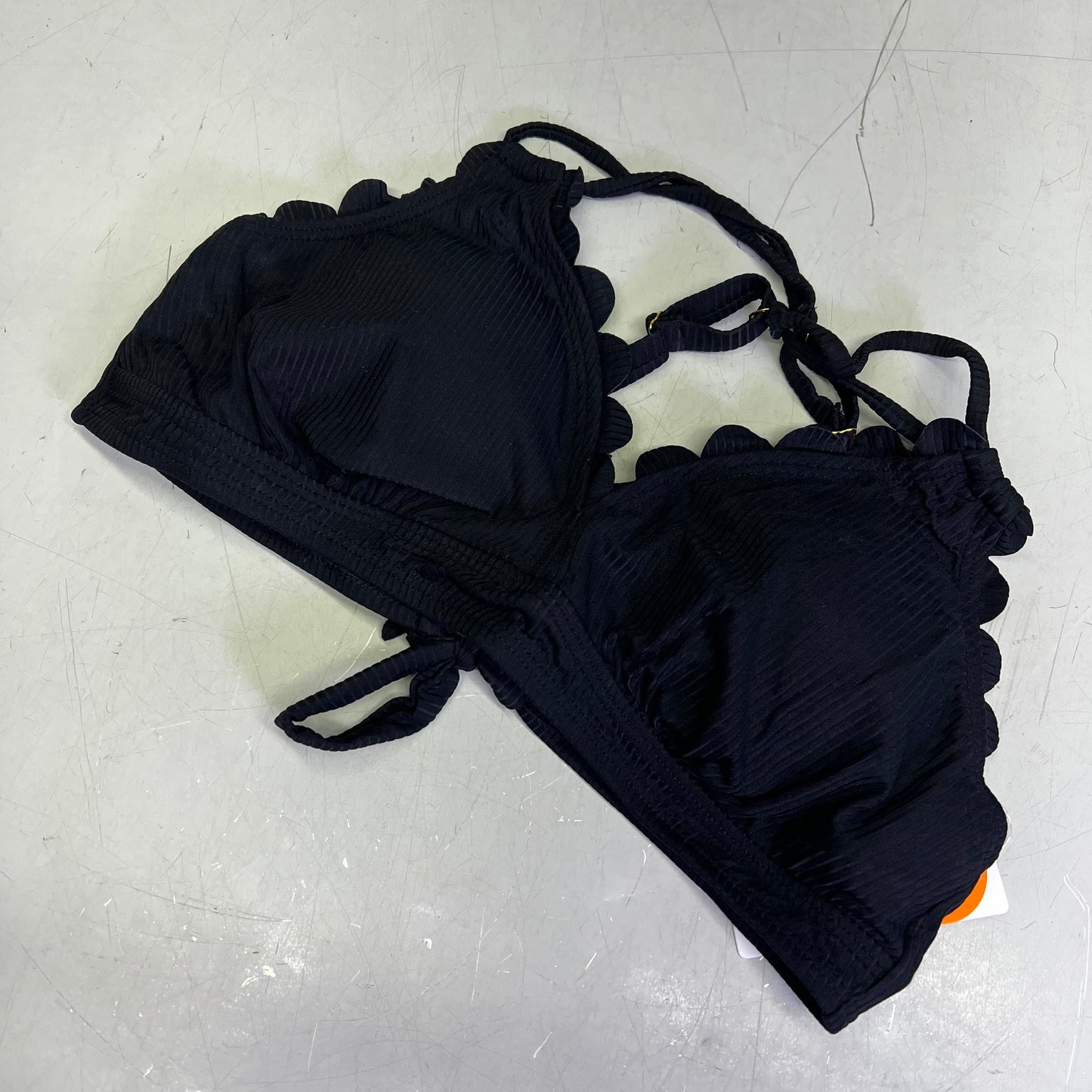 CHARMO Scalloped High Waist Tummy Control Bikini UPF 50 Women's Sz L Black