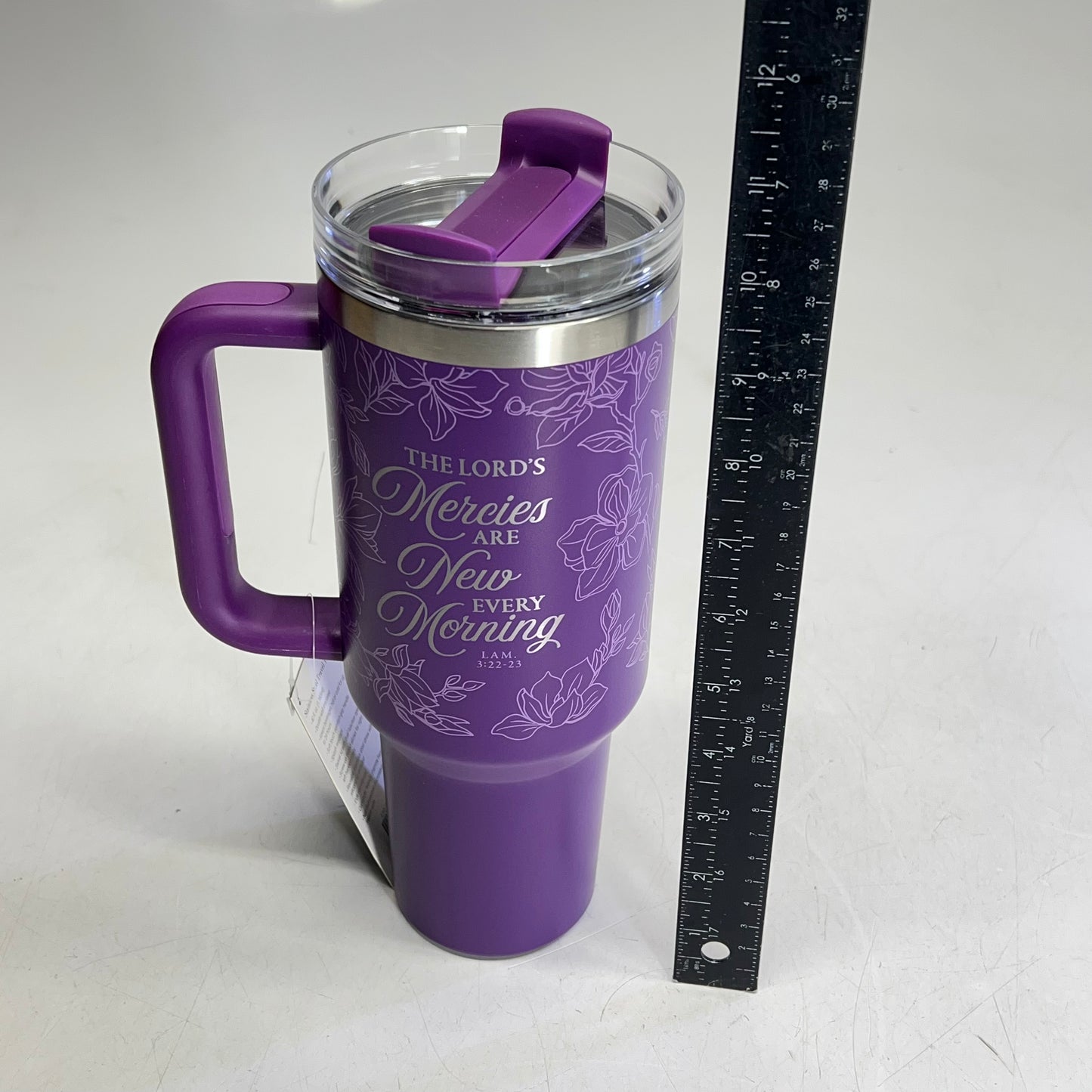 CHRISTIAN ART GIFTS Lamentations 3:22-23 Tumbler with Straw 40oz Purple SMUG309