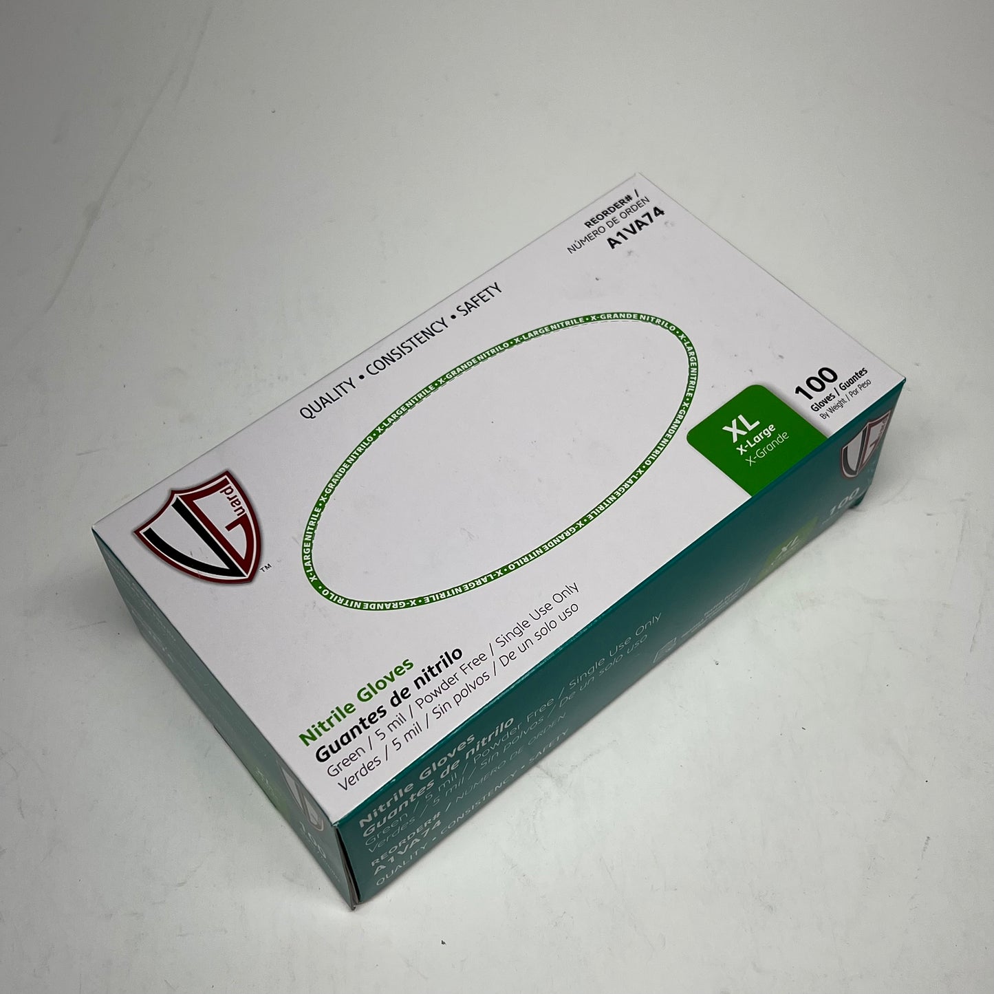 VANGUARD (10 PACK, 100 EACH) Nitrile Disposable Gloves Unisex Sz XL Green A1VA|74