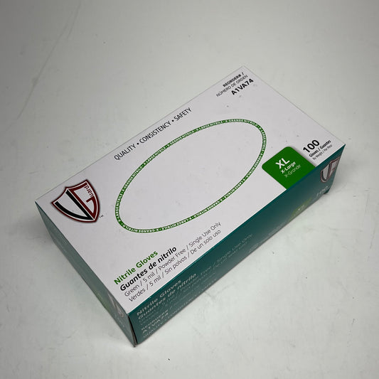 VANGUARD (10 PACK, 100 EACH) Nitrile Disposable Gloves Unisex Sz XL Green A1VA|74