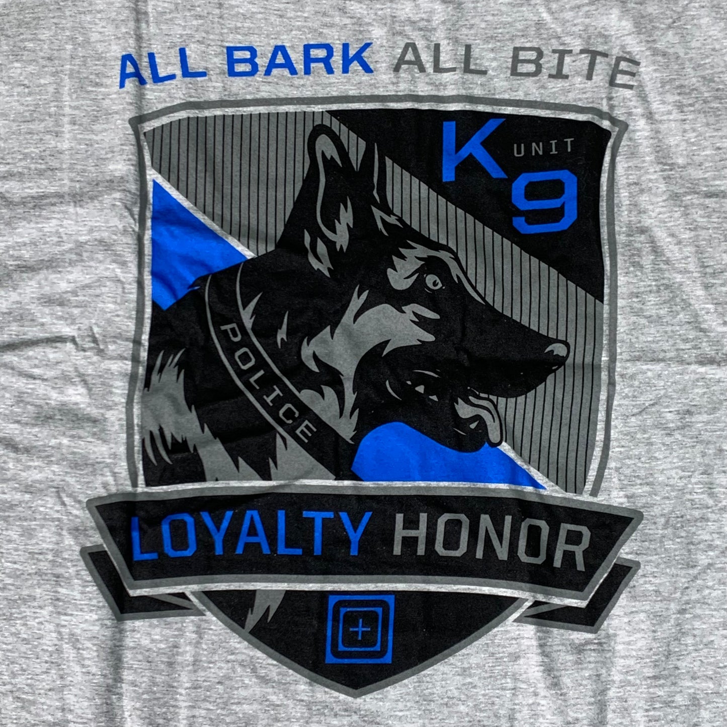 5.11 TACTICAL All Bark All Bite T-Shirt Cotton Polyester 016 Heather Grey Sz M #76330