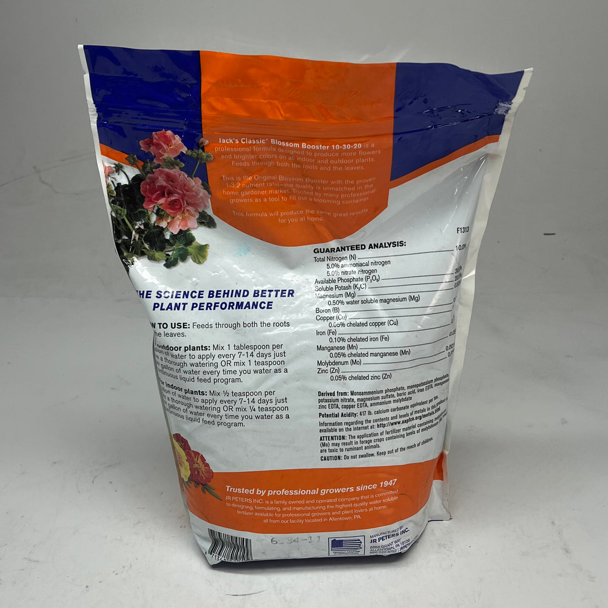 JACKS 10-30-20 Classic Blossom Booster Water Soluble Fertilizer 10 LBS Blue