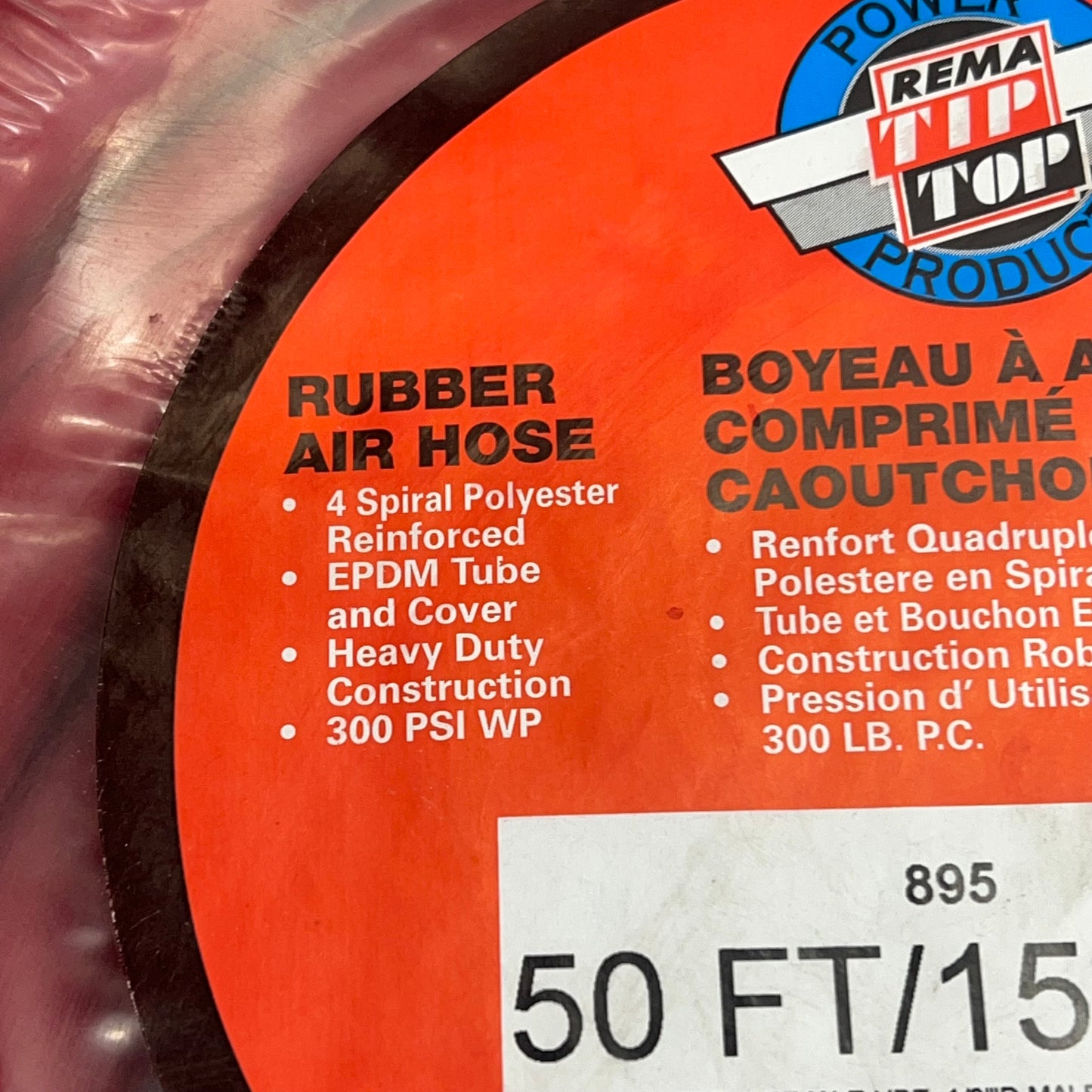 REMA TIP TOP Rubber Air Hose Made In Usa 300 PSI 1/2" Hose ID X 50' Red 895