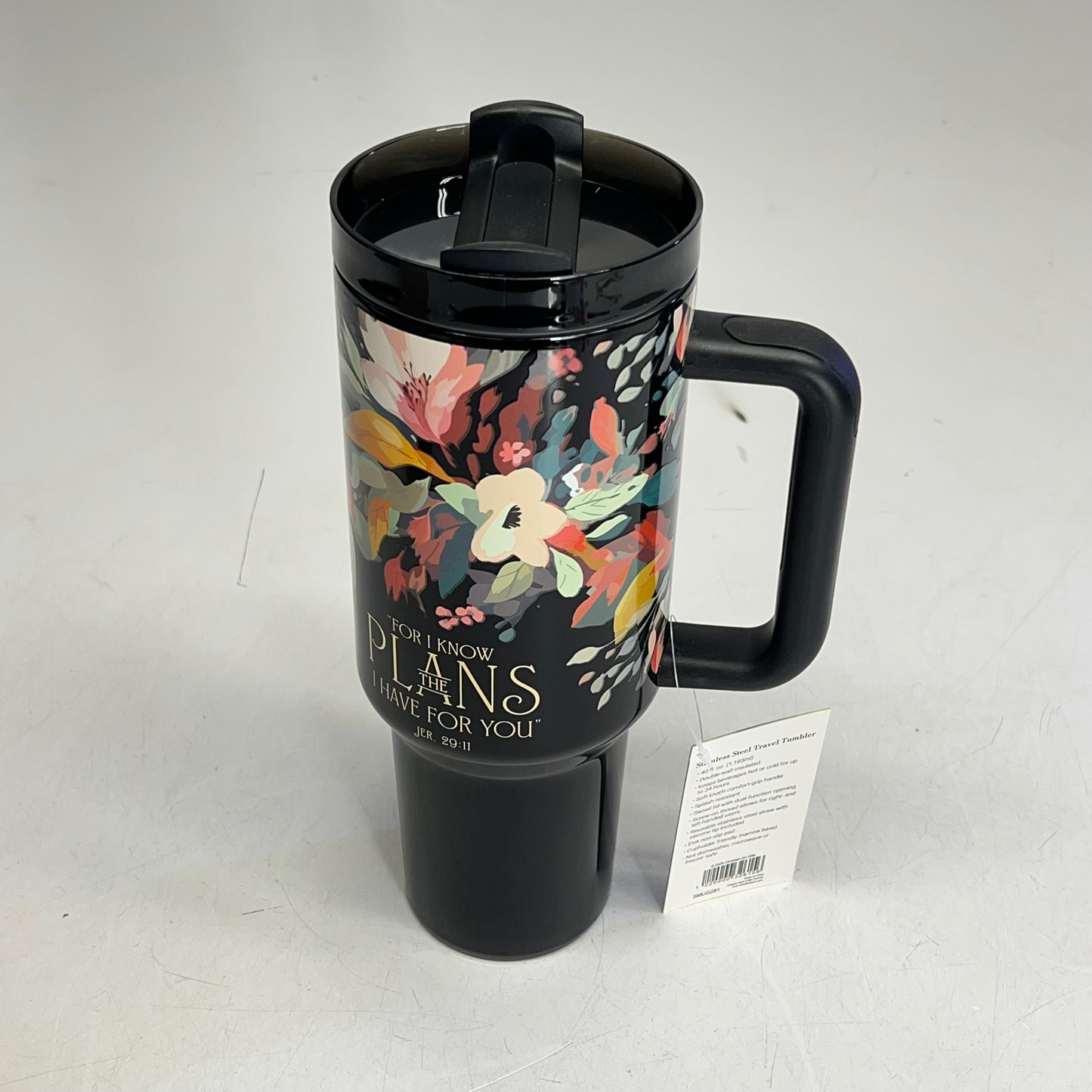 CHRISTIAN ART GIFTS  Jeremiah 29:11 Tumbler W/ Straw 40oz Floral SMUG281