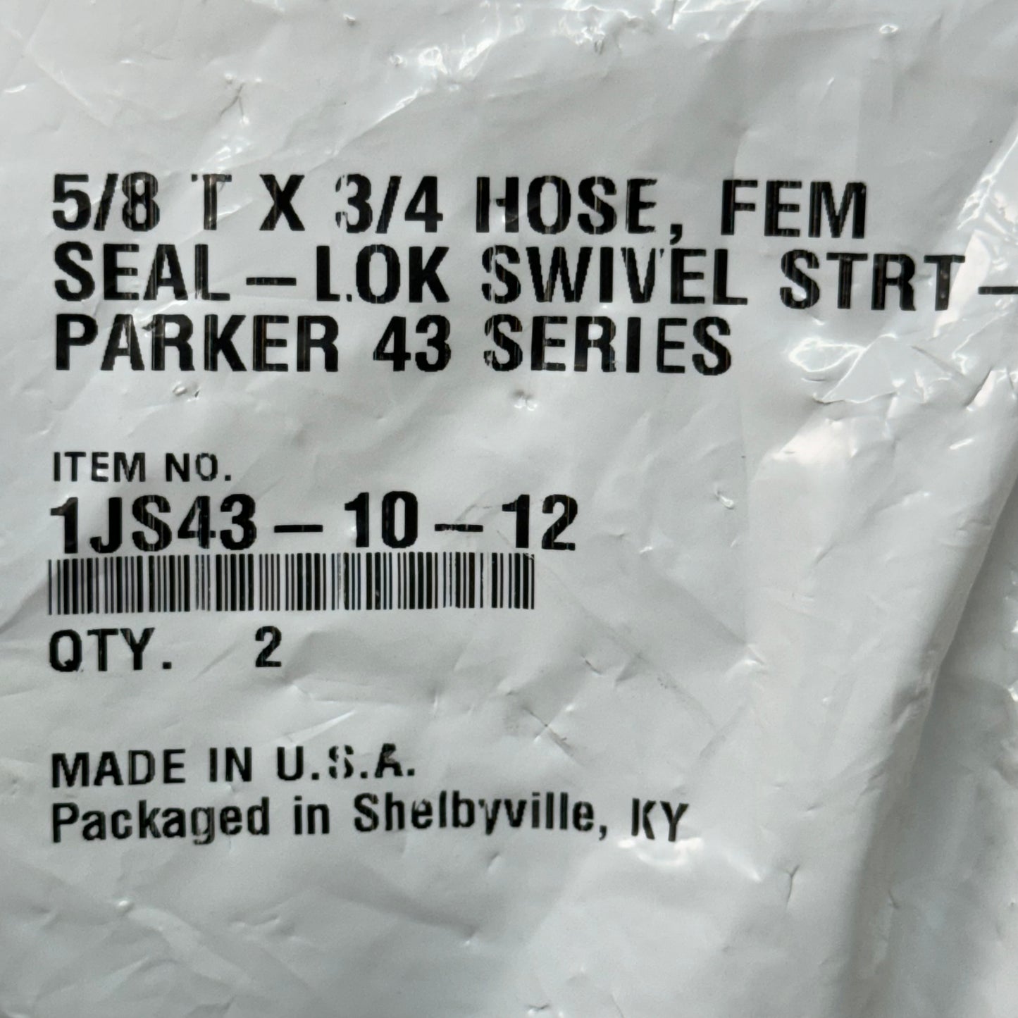 PARKER (2 PACK) Hydraulic Hose Female Seal-LOK Swivel 5/8" x 3/4" Steel 1JS43-10-12