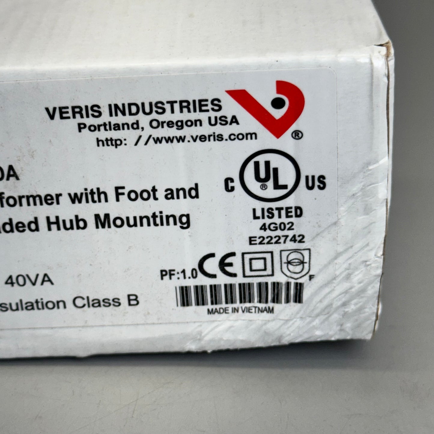 VERIS Power Transformer 1 Hub 1 Foot 24 VAC 40VA 3”Hx2 1/2”Lx2”W X040ADA