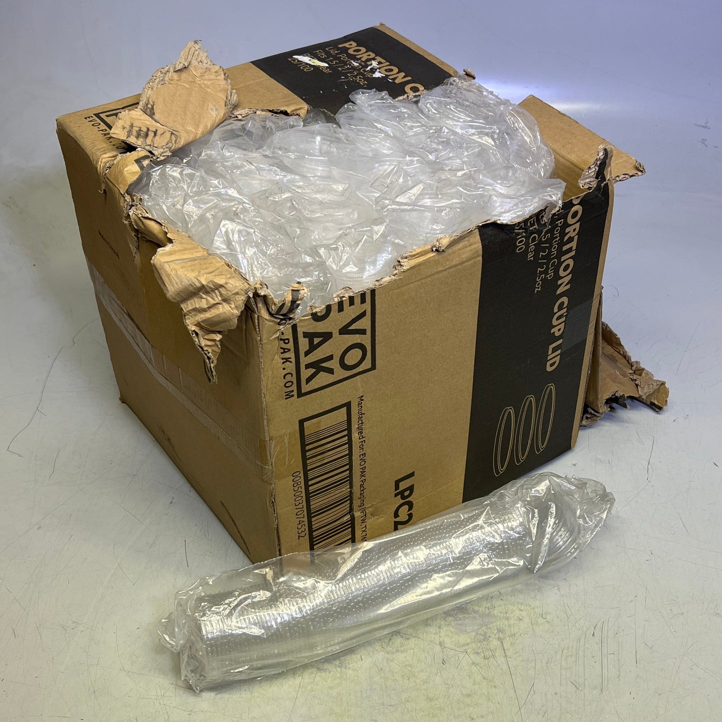 ZA@ EVOPAK Portion Cup Lid (LID ONLY) FIts 1.5/ 2 / 2.5oz Clear LPC2 (Distressed Box)