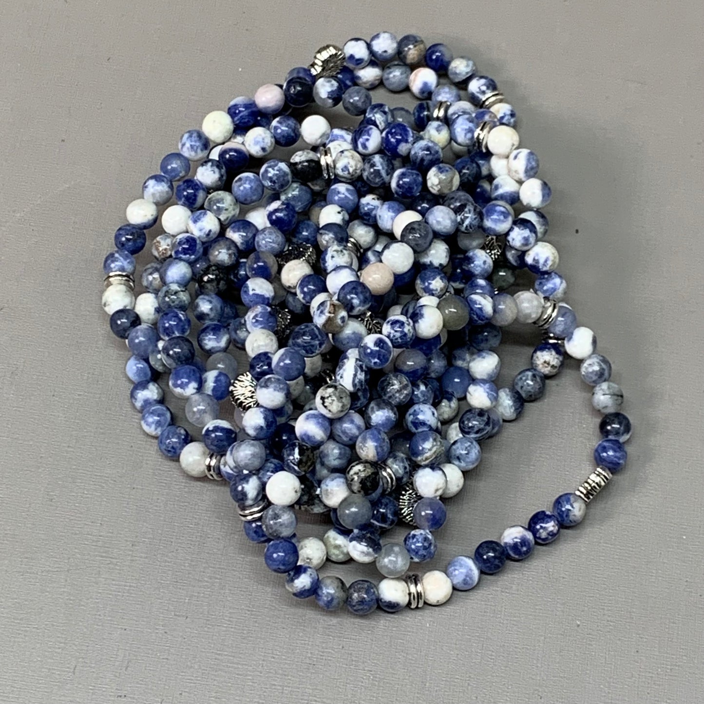 BEST WHOLESALE 12-PACK! Mini Blue Marbled Beaded Crystal Bracelets 3" Silver Tree