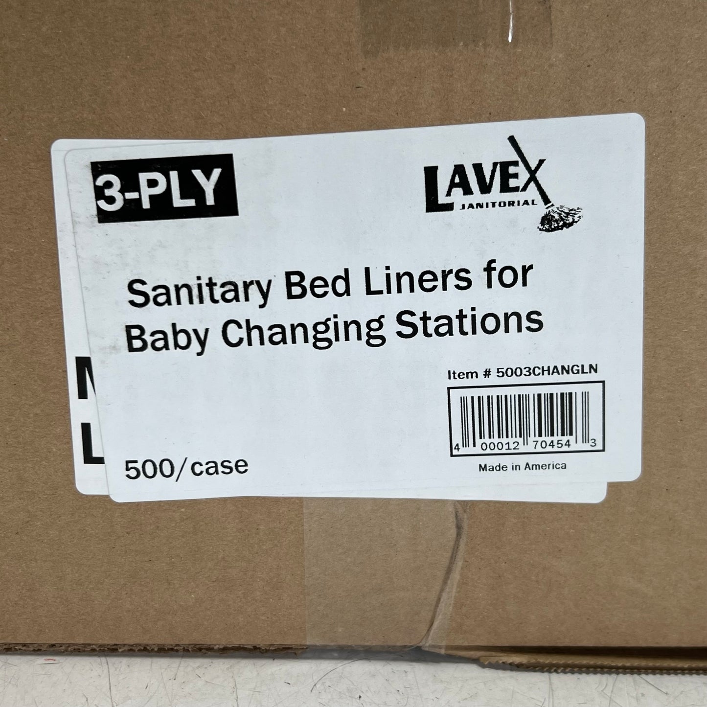 LAVEX (500 Each) 3-Ply Sanitary Bed Liners for Baby Changing Stations Sz 7"L x 4.5"W, White 5003CHANGLN