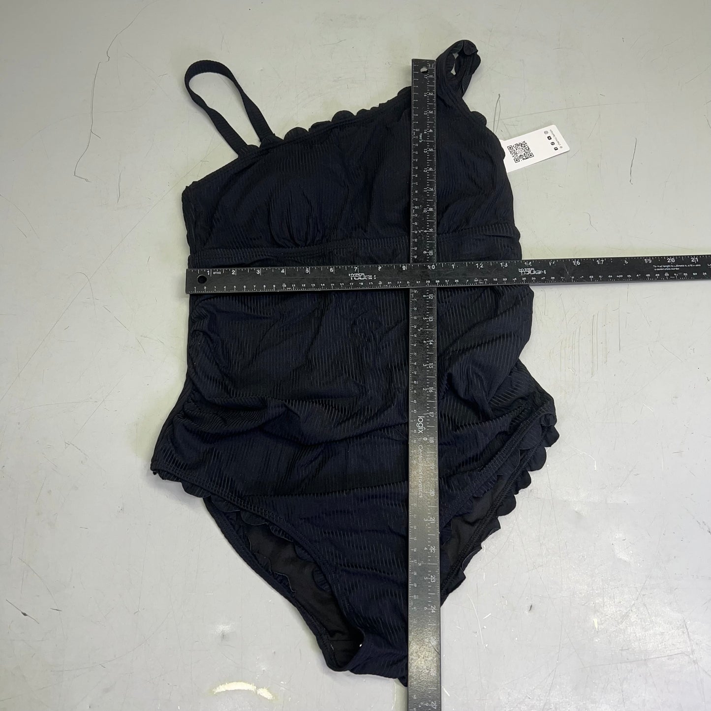 CHARMO Asymmetrical Retro Ribbed Moderate Cut One Piece Swimwear Wmn Sz M Black