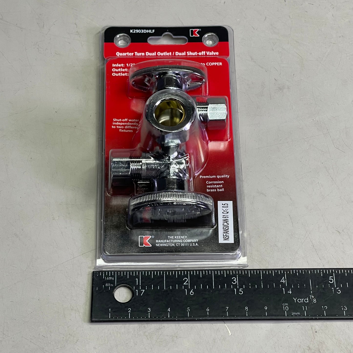 KEENEY Quarter Turn 3-Way Dual Shut-off Valve 5/8"OD x 3/8"OD x 3/8"OD K2903DHLF