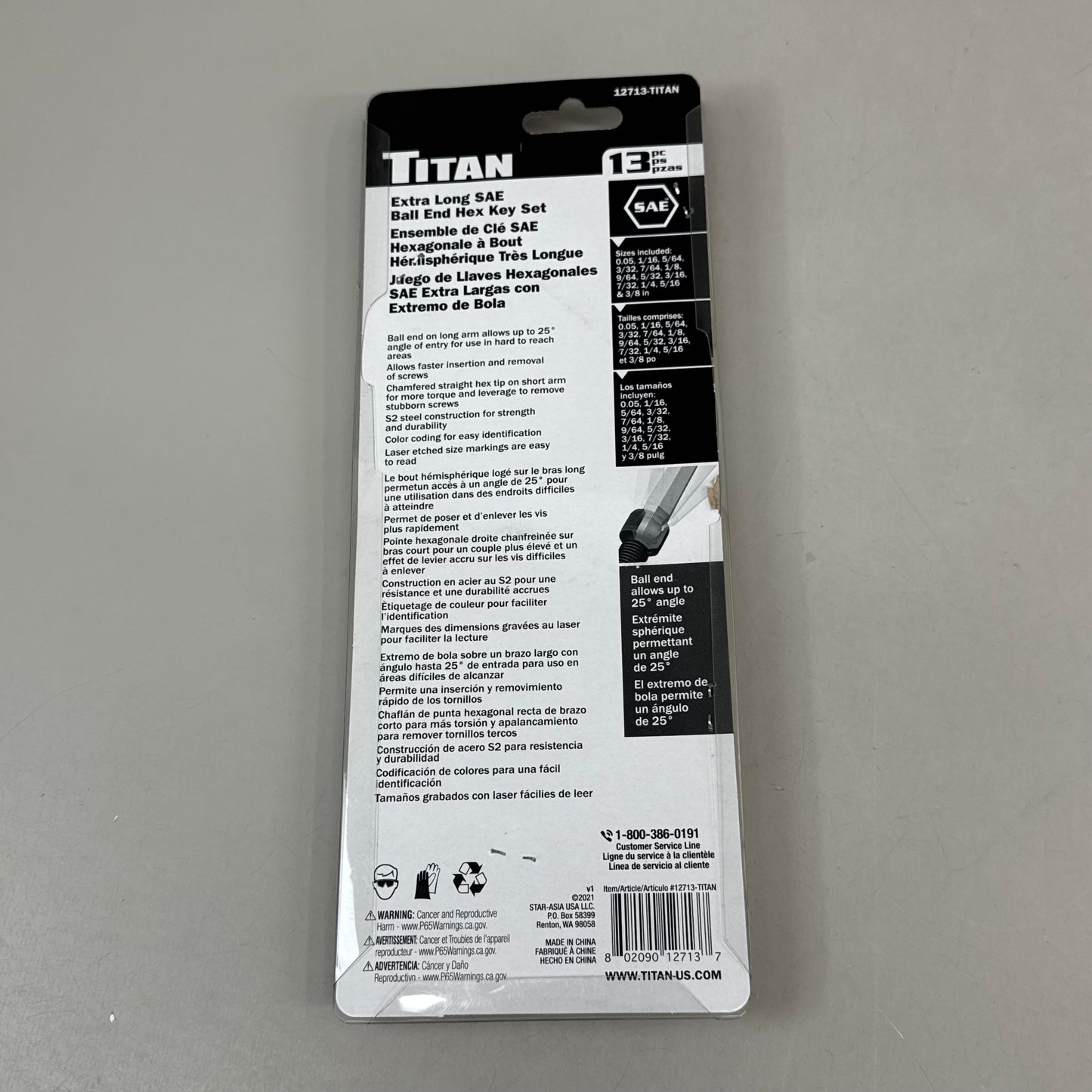 TITAN (13 Pieces) Extra Long SAE Ball End Hex Key Set 0.05-3/8" Red 12713