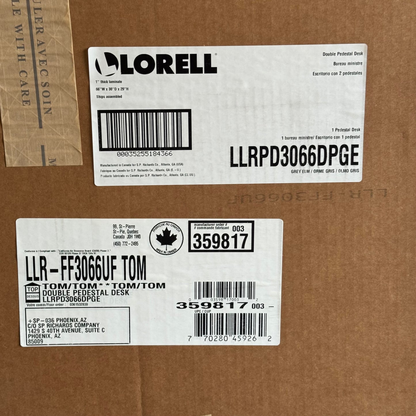 ZA@ Pallet of LORELL Double Pedestal Desk Sz 29.5"W x 65"L x 29"H - LLRPD3066DPGE (New)