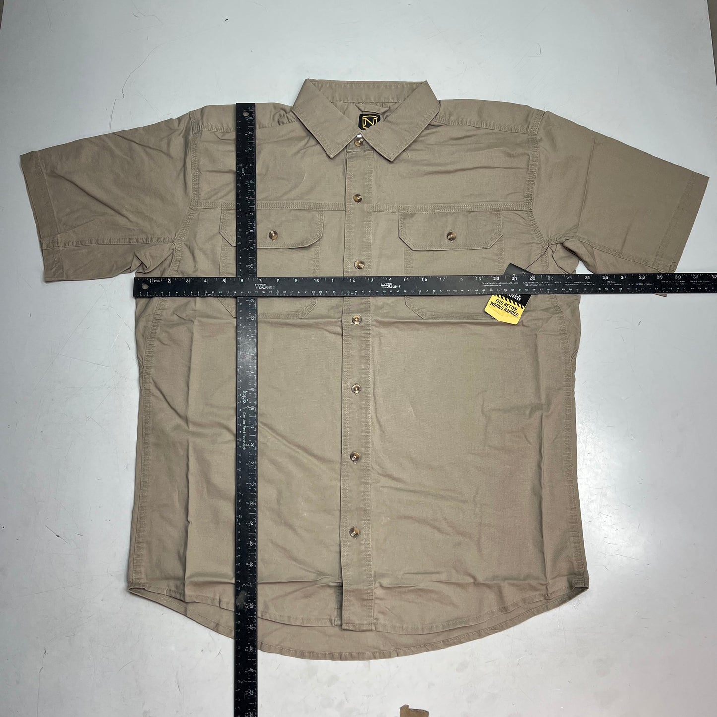 NOBLE OUTFITTERS Short Sleeve Weathered Work Shirt Men's Sz L-R Khaki 12005