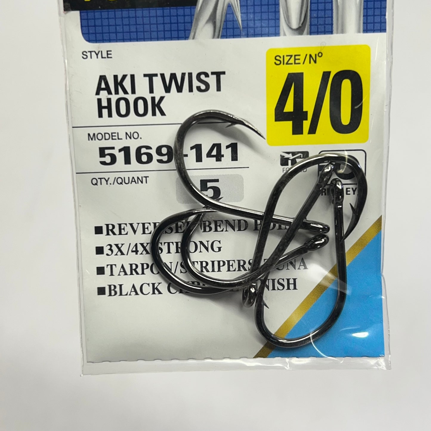 OWNER (3 PACK, 5 EACH) Aki Twist Straight Eye 4/0 Black Chrome Finish 5169-141