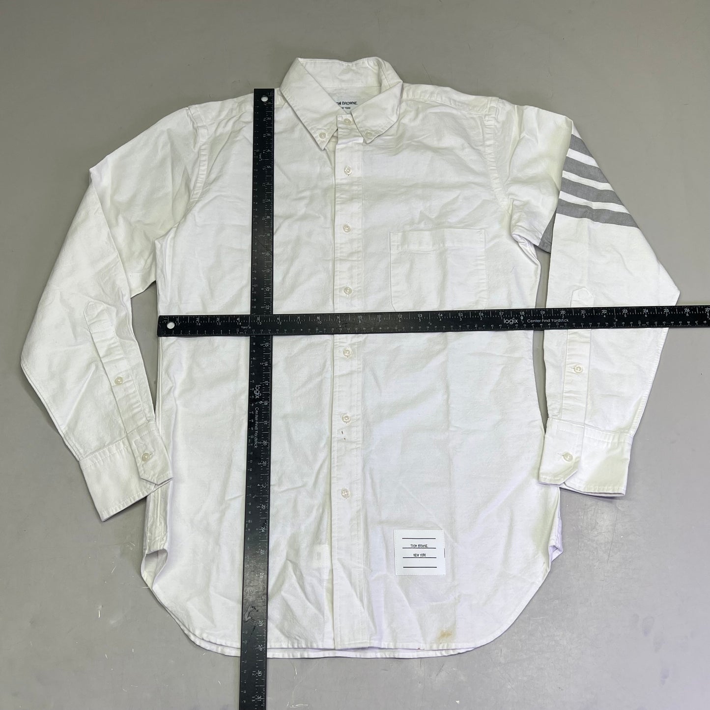 THOM BROWNE 4-Bar Stripe Curved Hem Button Up Shirt Mens Sz 2 White (Pre-Owned)