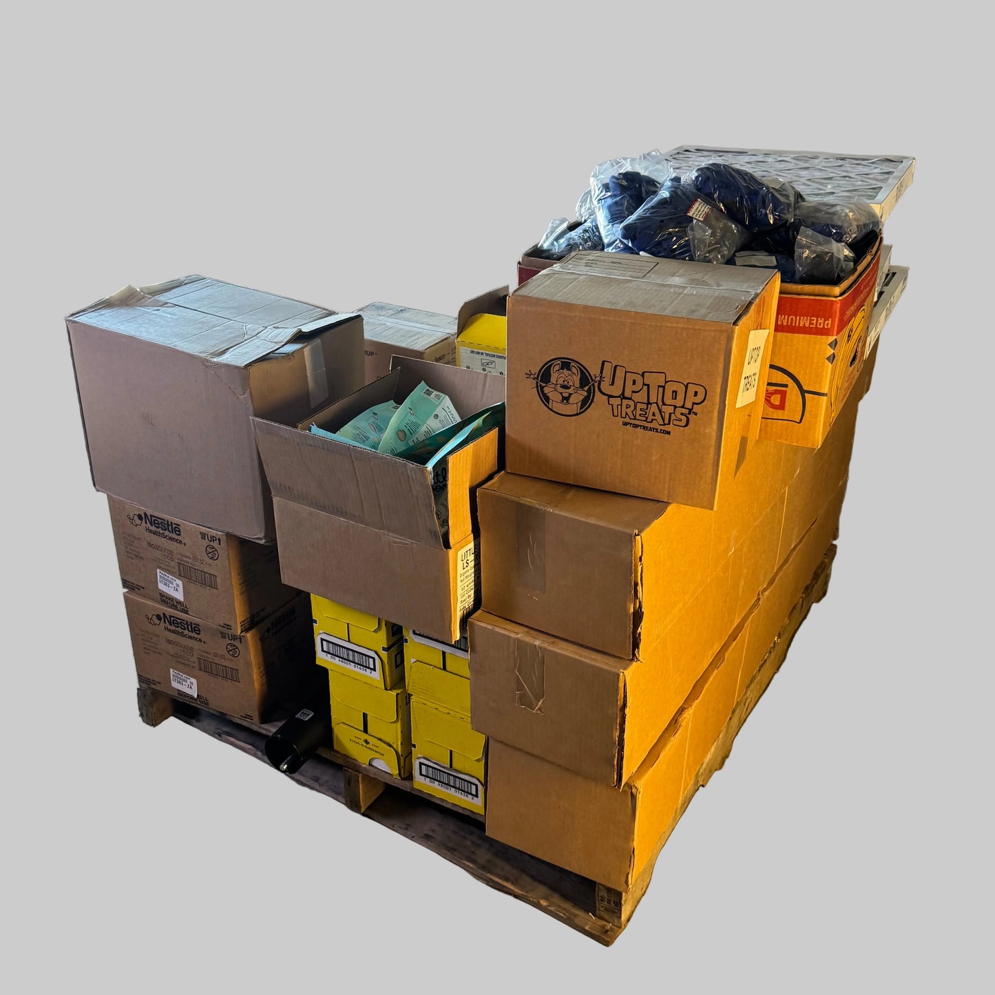 ZA@ Pallet of MIXED Food, Air Filters, Lanyards with Lanyard Reel & ID Card, Baby Cereal, Chicken Breading, Etc... (AS-IS)