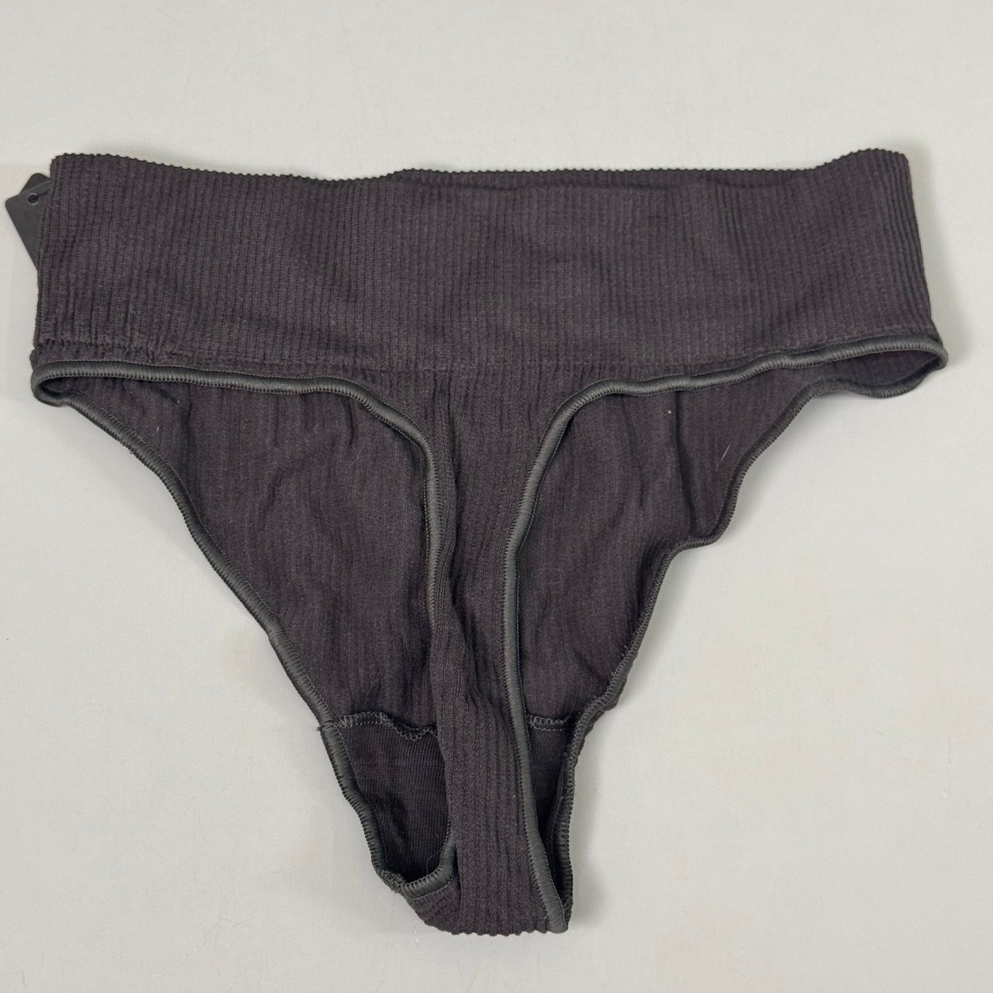 SKIMS Mid-Rise Cotton Ribbed Stretch Thong Women's Soot SZ L/XL PN-THG-0109