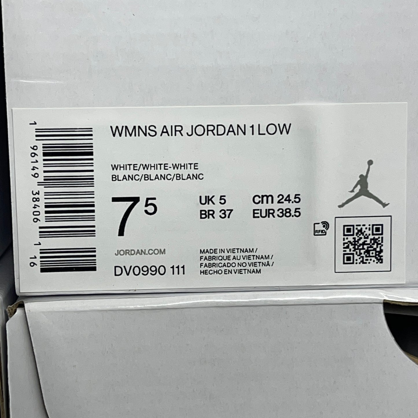 NIKE AIR JORDAN 1 Low Triple White Women's Sz 7.5 DV0990-111 (New in Box)