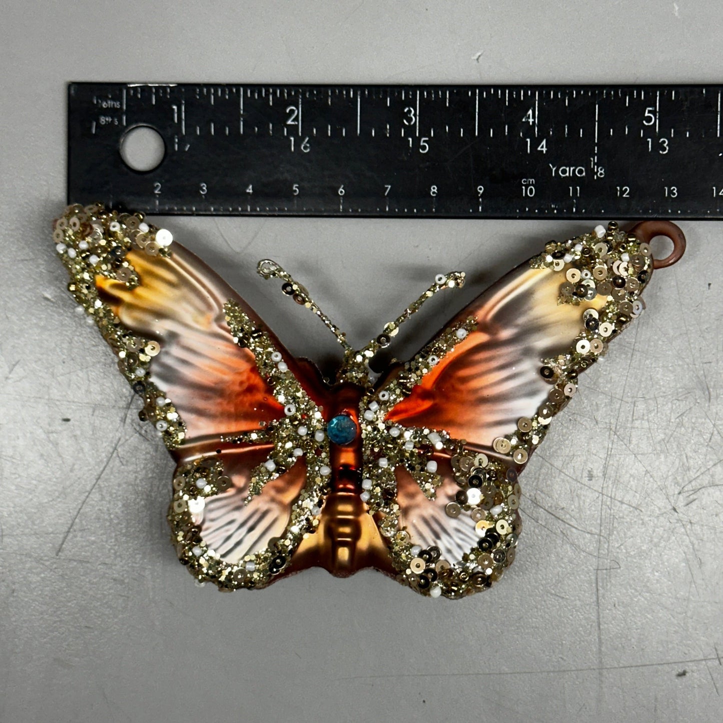 KURT S. ADLER Glass Butterfly Christmas Ornament 3“ Desert Rose F2335