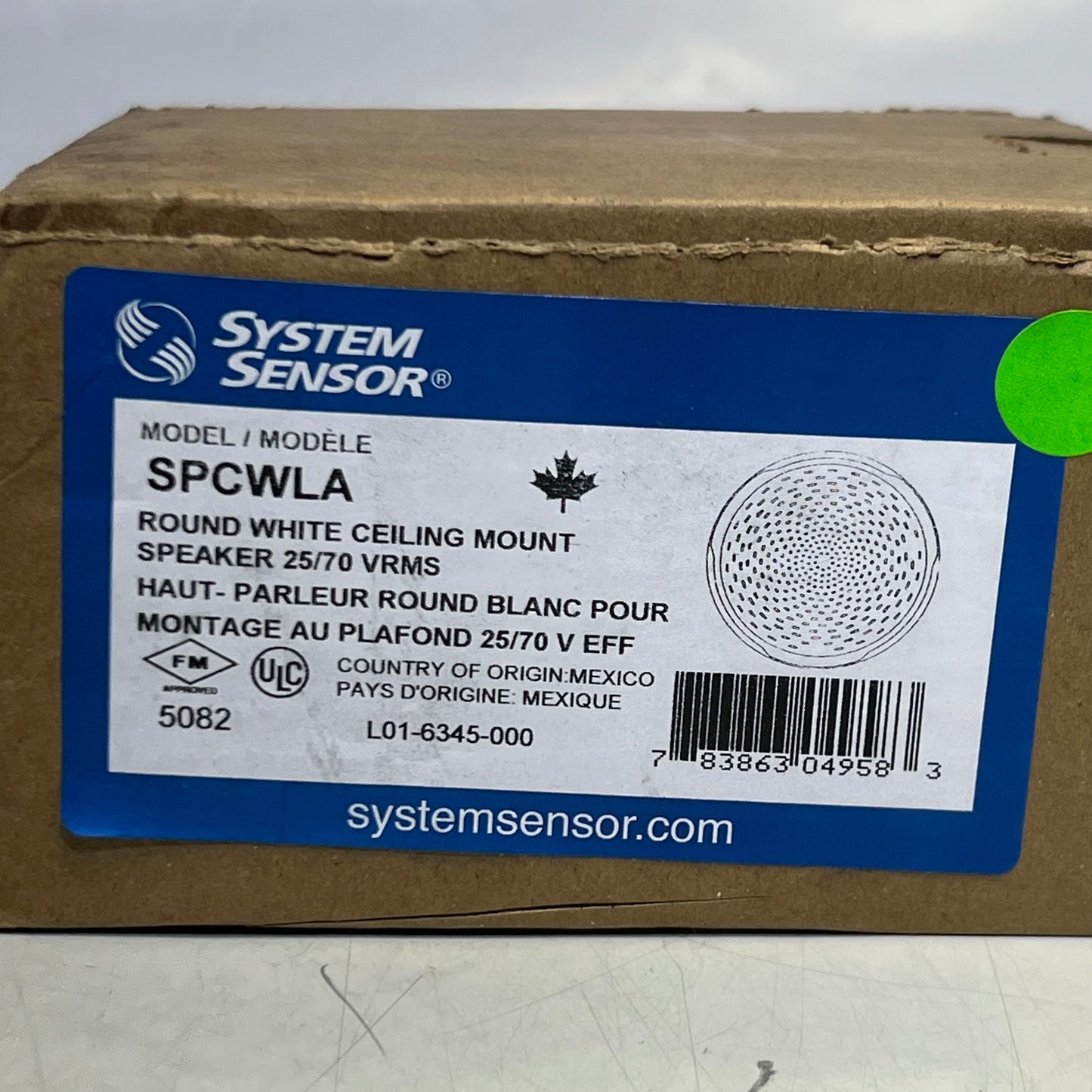 SYSTEM SENSOR Round White Ceiling Mount Speaker 25/70 V SPCWLA for Fire Alarms