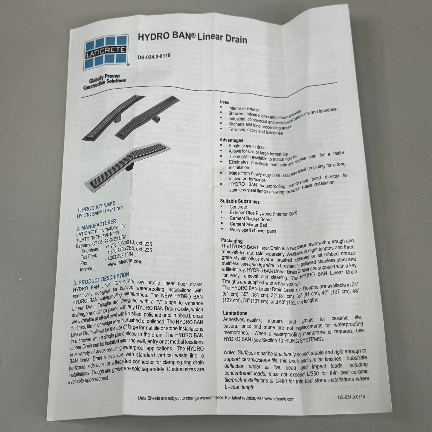 LATICRETE Stainless Steel Hydro Ban Linear T Trough Drain 32"