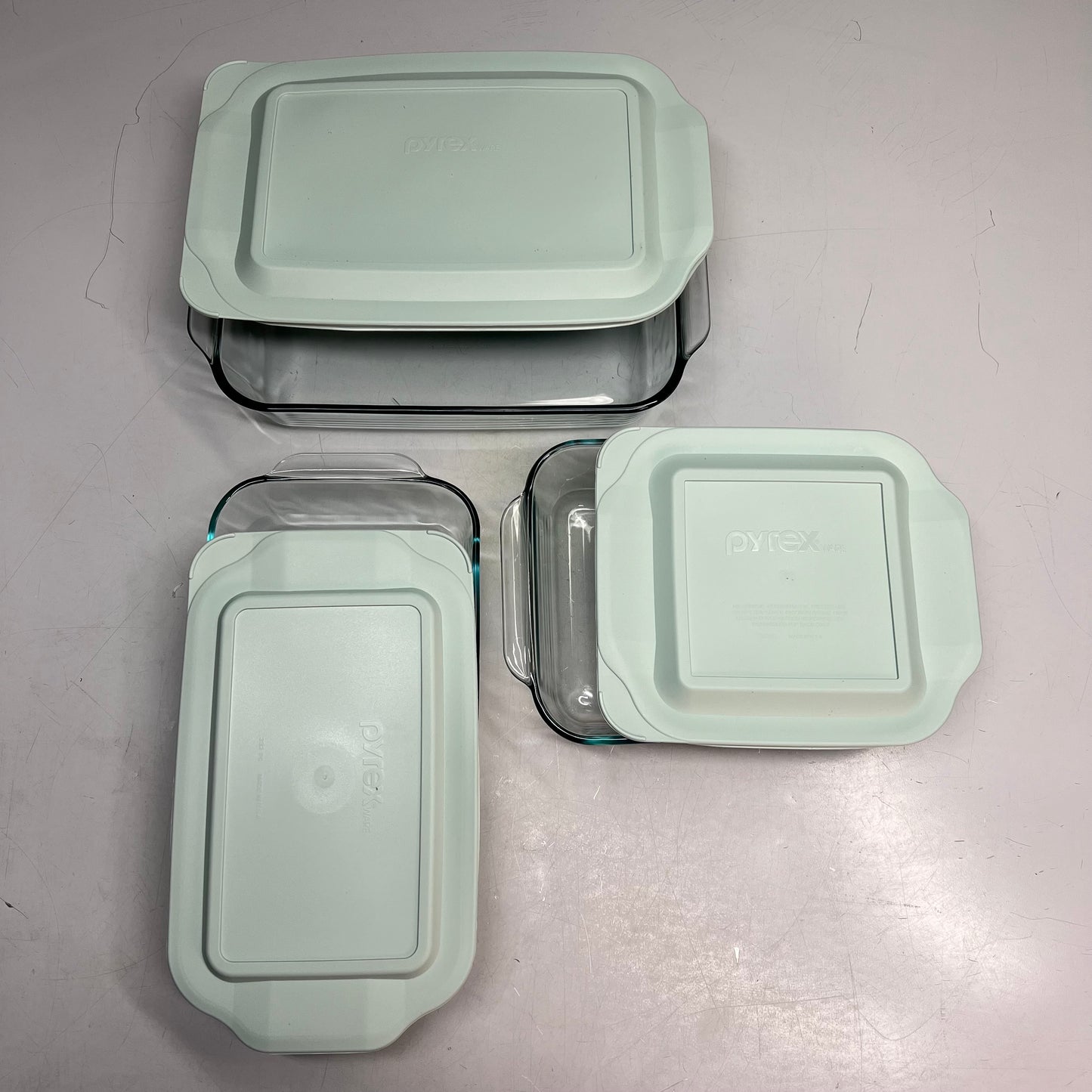 ZA@ PYREX (6 PIECE SET) Glass Baking Dish Set W/ Lids 5 Qt, 2.6 Qt & 3.1 Qt Clear/|Sage 1135014