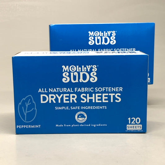 ZA@ MOLLY'S SUDS (2 PACK) Dryer Sheets All Natural Fabric Softener Peppermint 120 Sheetss