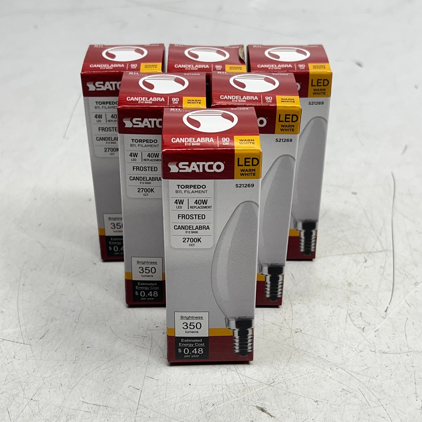 SATCO (6 PACK) Candle Bulb 4W LED B11 2700K Warm White Frosted Finish S21269