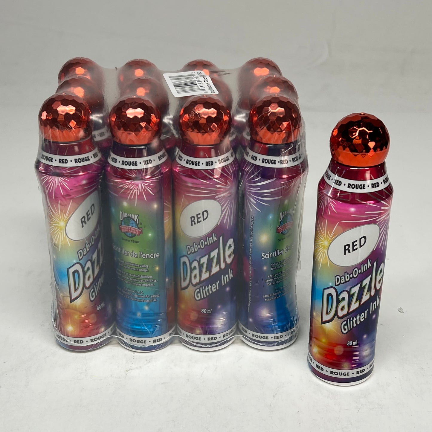DAB O INK (12 PACK) Dazzle Shimmery Glitter Ink Bingo Dot Marker 80 Ml Red A26