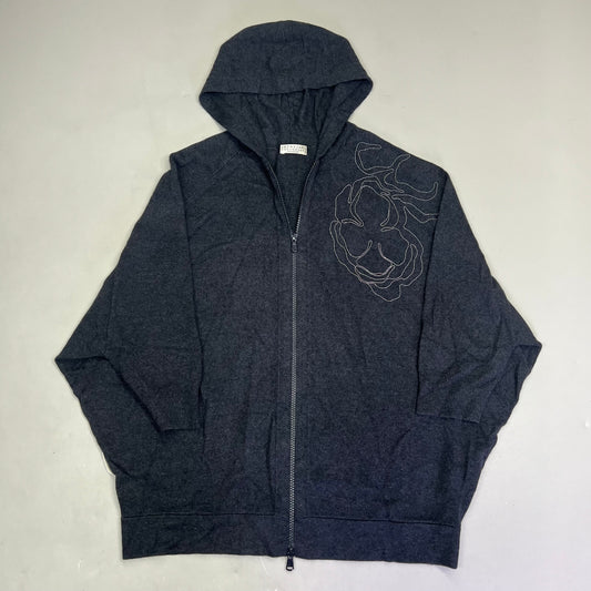 BRUNELLO CUCINELLI Mid Sleeve Cashmere Sweater Flower Detail Women's Sz L Grey