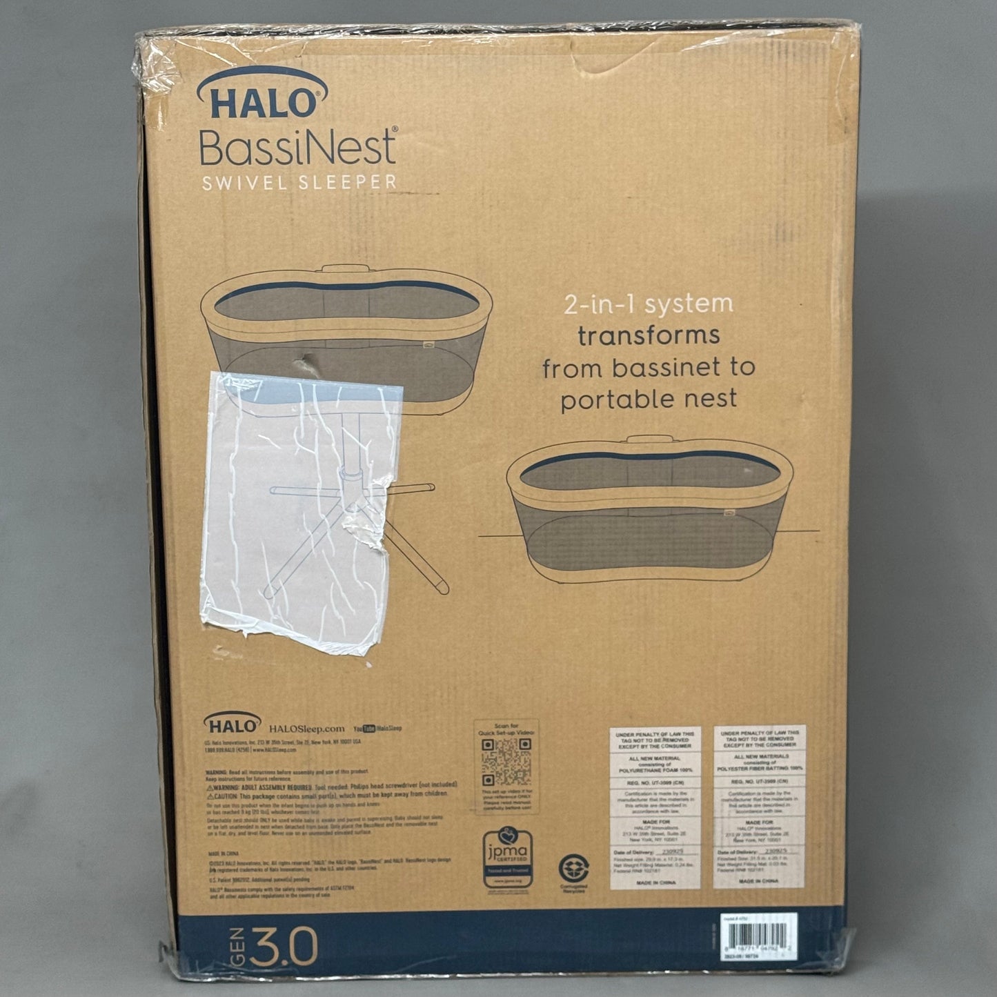 ZA@ HALO Bassinets Swivel Sleeper 2-in-1 System 360 Degree Swivel 3.0 Grey 4792 Slightly Damaged Box As-is F