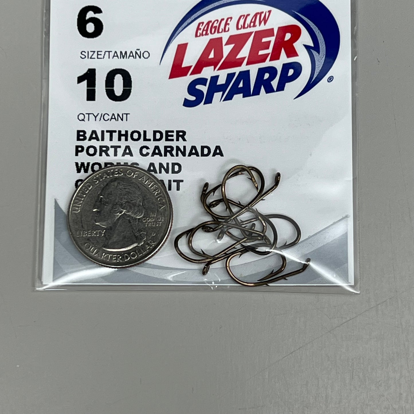 EAGLE CLAW (5 PACK) Sharp Worms & Chunk Baitholder Hook Bronze #6 10pc L181G-6