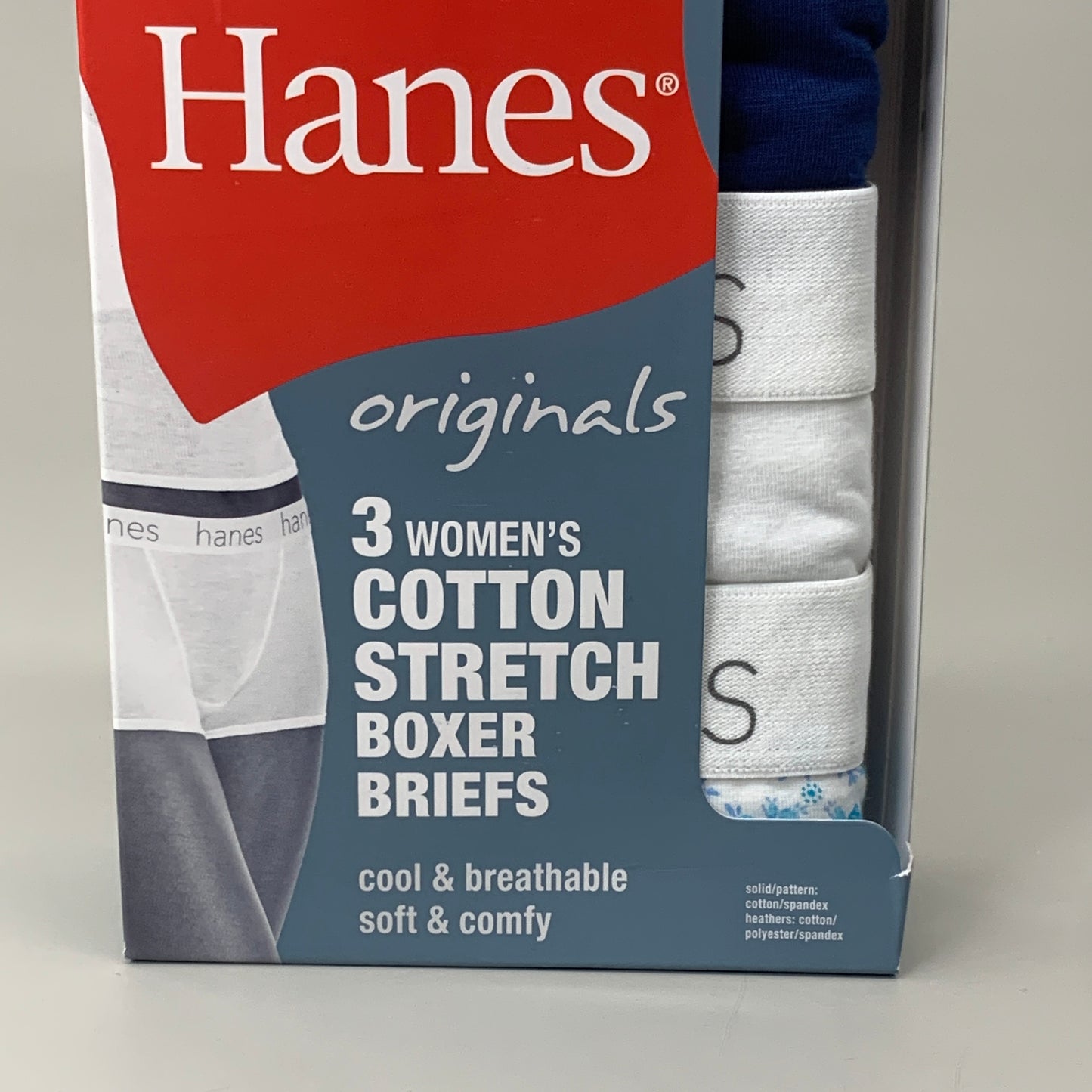 HANES 3 PACK!! Originals Women's Breathable Cotton Boxer Briefs Underwear Sz M Blue/White/Floral 45OUBB