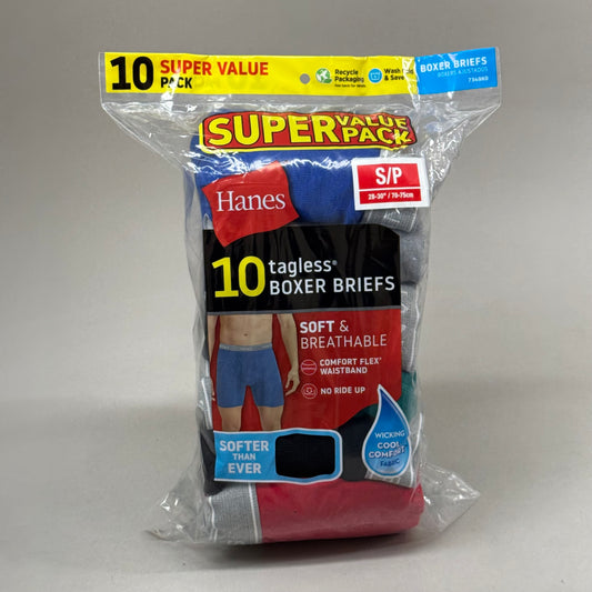 HANES (10 PACK!) Men's Boxer Briefs Sz S/P 28-30" (70-75cm) Multi-Colors 7349K0